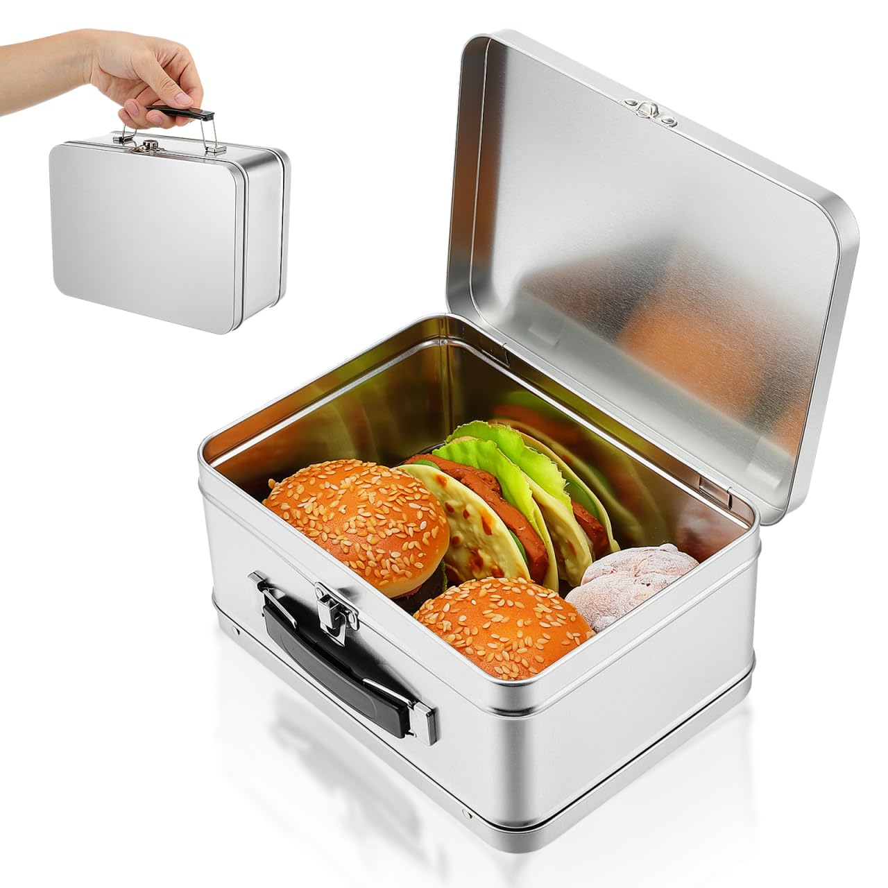 Didiseaon Lunch Box with Handle: Vintage Tin Bento Box Adult Metal Lunchbox Retro Tin Storage Container with Leakproof Seal and Large Capacity for Food Snacks Crafts