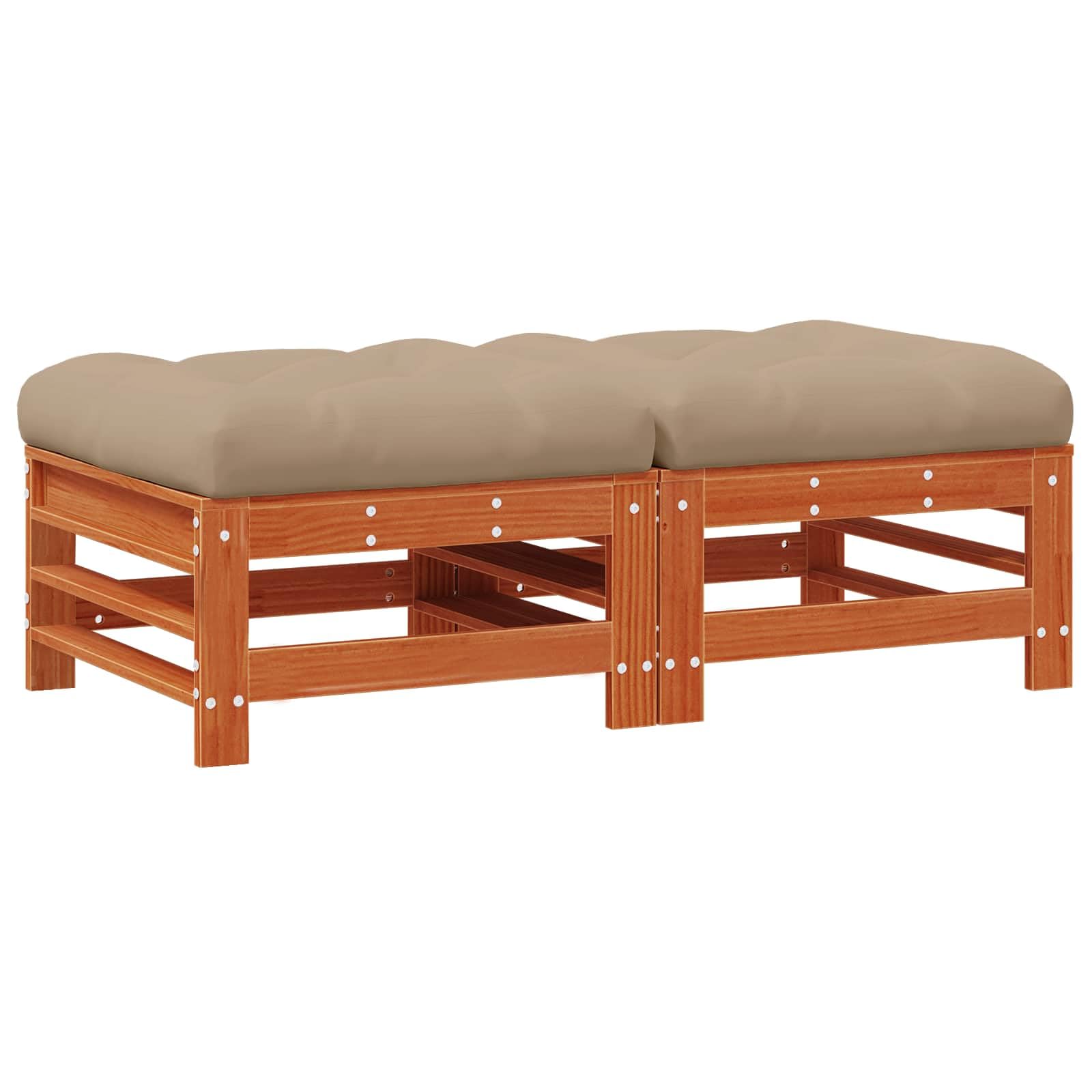 Reposapiés de jardín de madera maciza de pino, color marrón cera, con cojín, 57,5 x 57,5 x 30 cm, reposapiés modular para terraza, muebles de jardín, grupo de salón, versátil