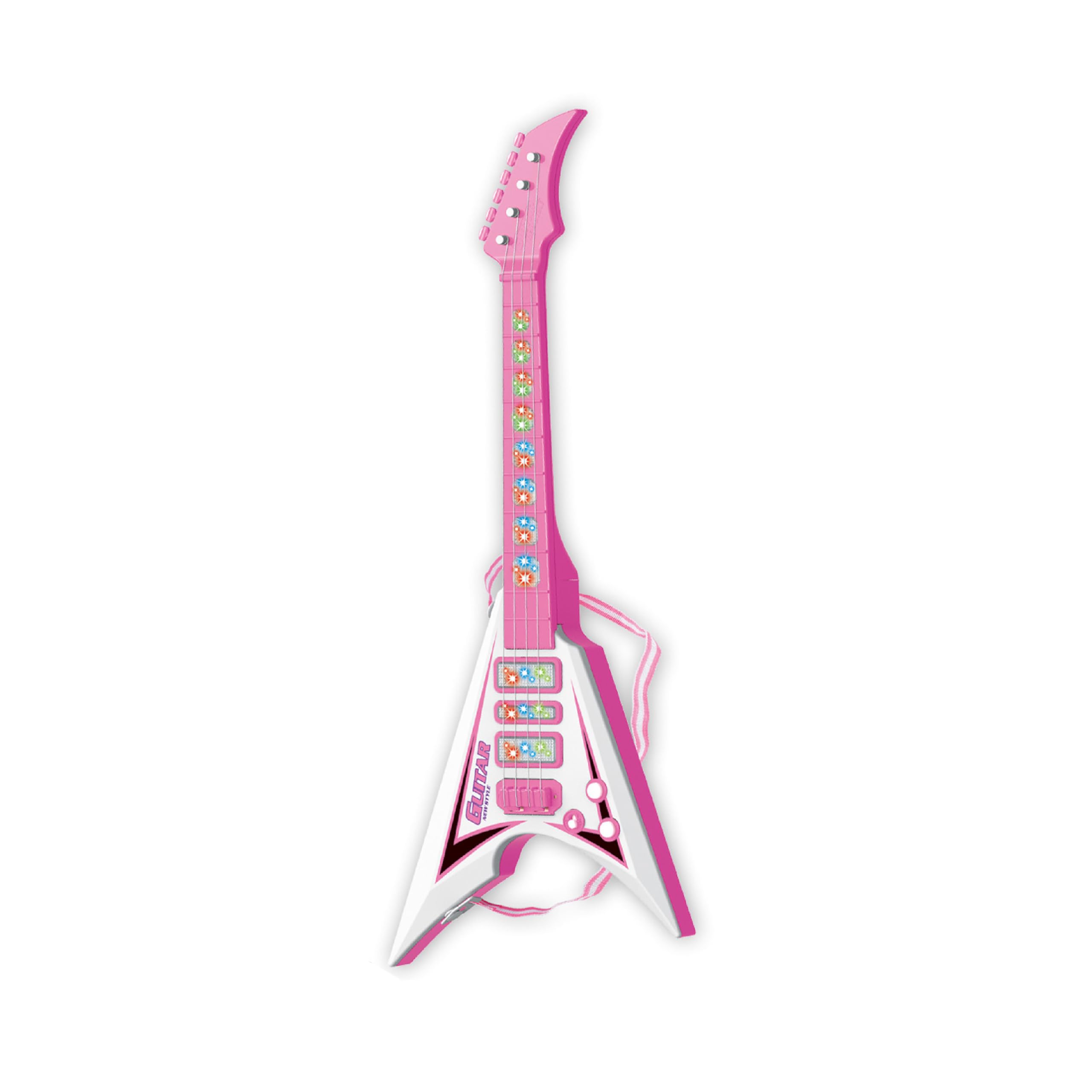 Baroni Toys Chitarra per Bambin e Bambini, 3+ Anni con Luci, Giocattolo Musicale con Effetti Sonori e Luminosi, Chitarra Elettrica Musicisti, Rosa, 22x5.5x55cm