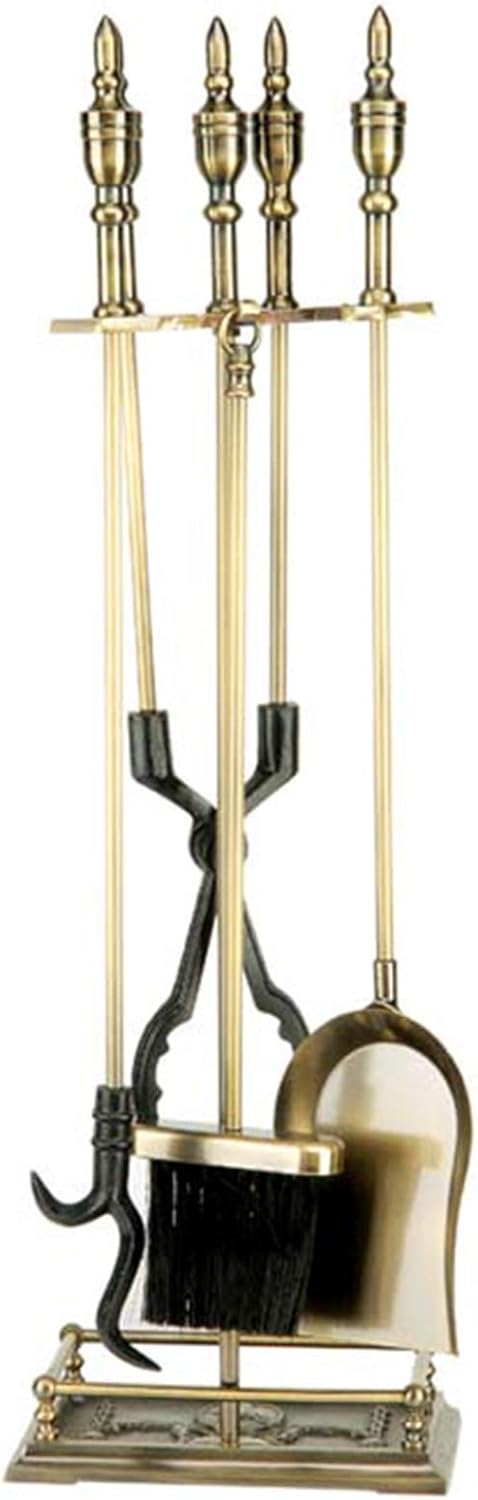 Fireplace Tool Set Wrought Iron 81cm, Long Tools Sets Includes Shovel, Brush, Poker, Tongs with Stand - Heavy Duty Wrought Iron - Decorative/Functional