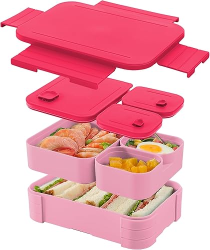 Miniatura 11 de Lonchera para niños, sin BPA, 3 en 1, a prueba de fugas, caja Bento para mochilas, apta para microondas y lavavajillas, contenedor de almacenamiento
