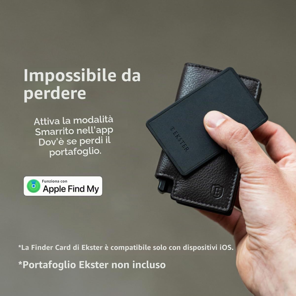 Ekster Finder Card Wallet Finder | Ricaricabile Bluetooth Abilitato GPS Wallet Tracker Card | Batteria a lunga durata Funziona con Apple® Find My & Siri | Card Tracker per portafoglio