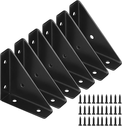Paquete de 6 soportes de esquina de cama, soportes de estante tipo oculto, soporte triangular, soportes de acero laminado en frío para unión de