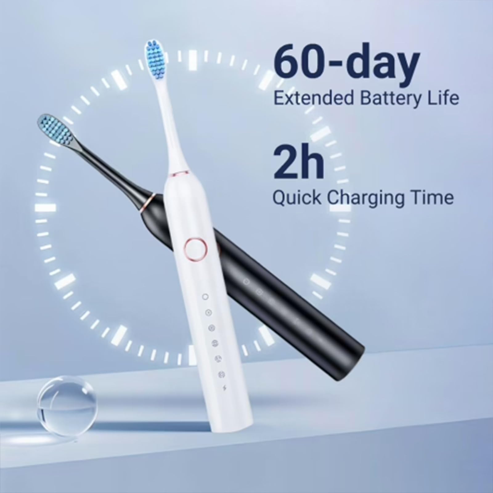 Spazzolino Elettrico wellawhite, Forte Pulizia Acustica, 6 Modalità Di Pulizia, Impermeabile IPx7, Temporizzazione Intelligente Di 2 Minuti, Autonomia a Basso Consumo Energetico(BLACK)