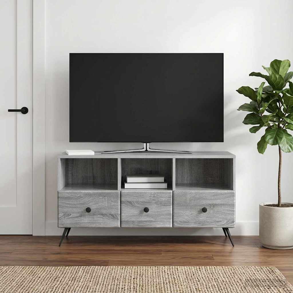 TV-Schränke Graues Sonoma 102 x 34,5 x 50 cm Holzwerkstoff mit Stauraum Kabelmanagement und Schubladen für Wohnzimmer Heimkino Media Center