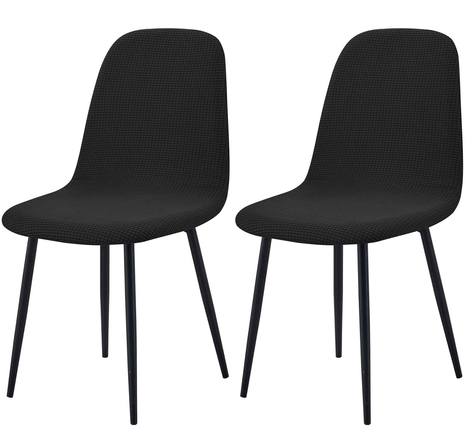 HACLEN Stretch Shell Chair Covers for Dining Chairs, Soft Jacquard Mid Century Modern Chair Protector, Washable Wrinkle-Free Armless Chair Slipcovers (black,Set of 2)