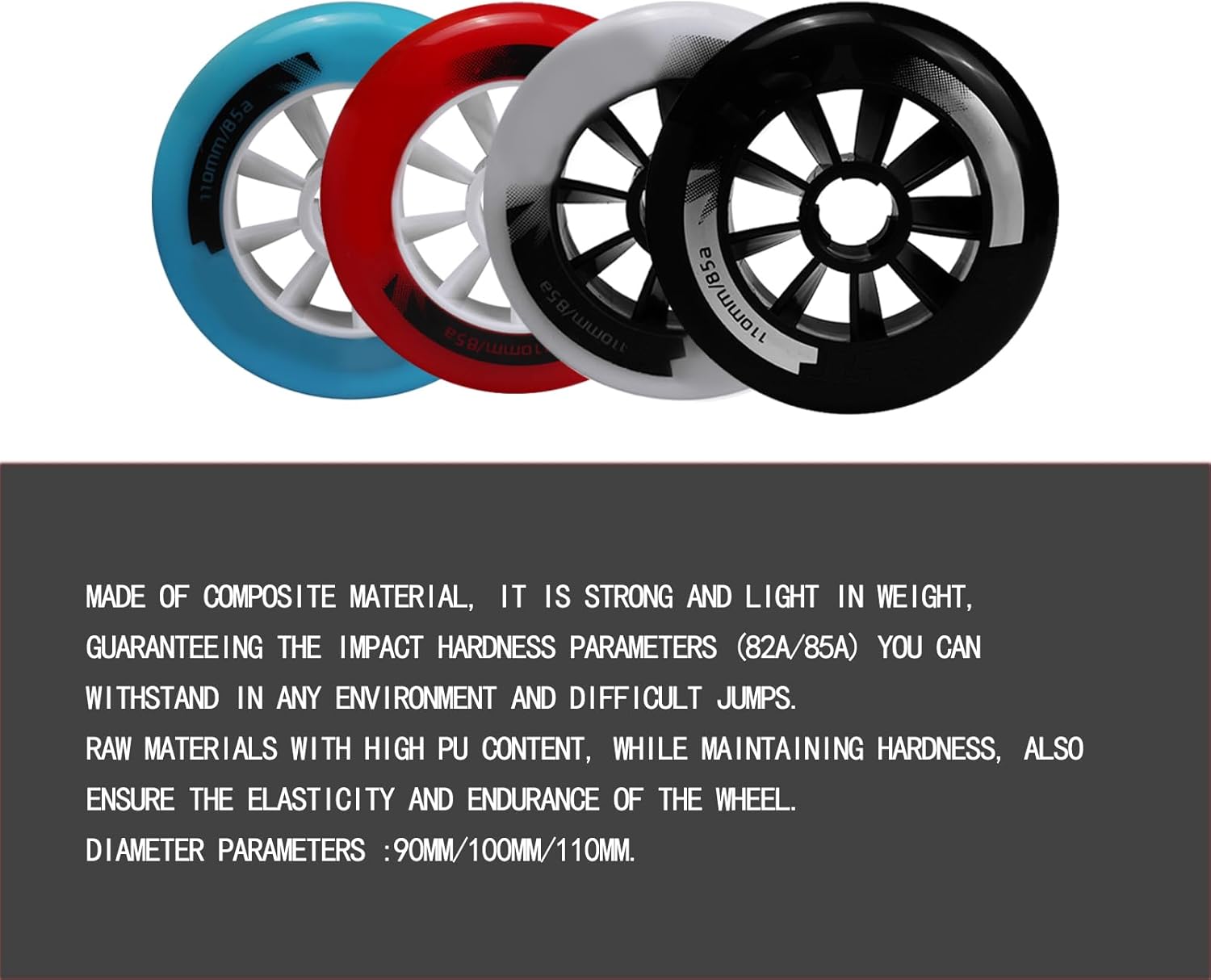 Inline Skate Wheels Outdoor/Indoor Inline Replacement Wheels 8 Pack Without Bearings 85A Wheel/Replacement Wheel 90mm 100mm 110mm