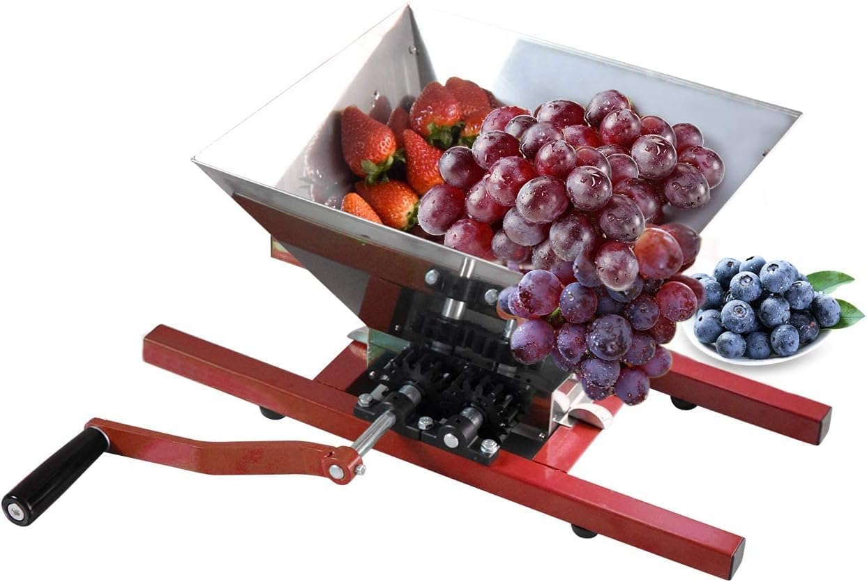 7L Traubenmühle Obstmühle Maischemühle Fruchtbrecher Pulper Mühle mit Handkurbel für Beeren Wein Soße Handmühle Zerkleinerer, (Edelstahl)