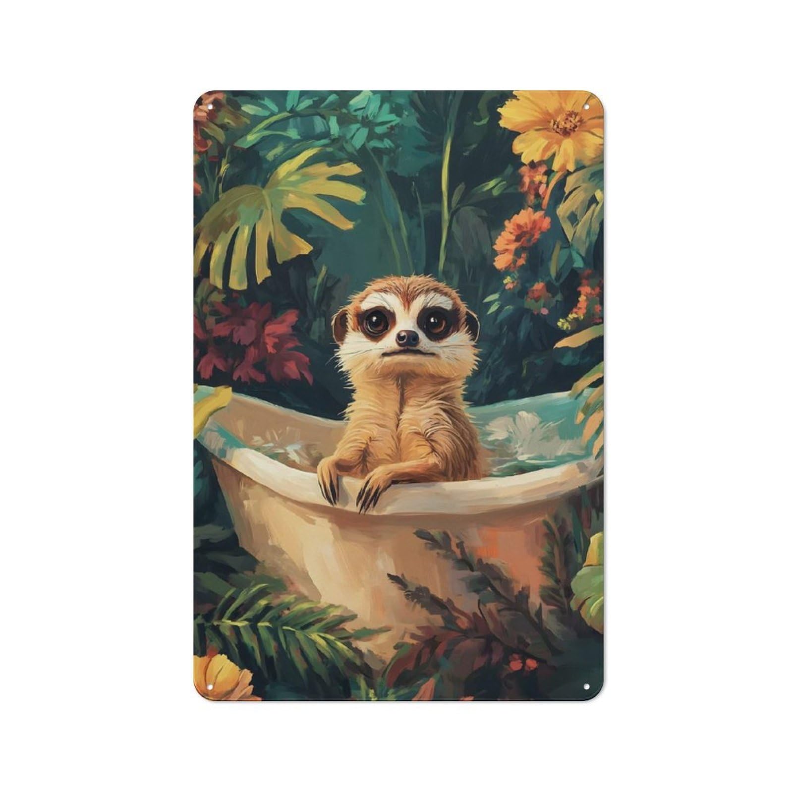 Junmoney Meerkat In A Bathtub Vintage Decorative Metal Plaque 30X20cm, Garden Room Wall Plaque For Shed, Garden Room, Porch Or Garage