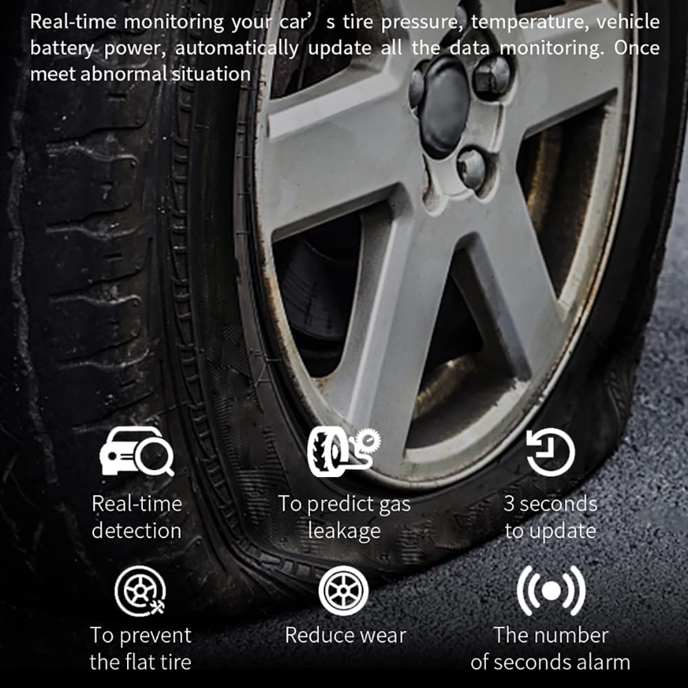 RUONIAN TPMS System monitorowania ciśnienia w oponach zasilanych energią słoneczną, z 6 zewnętrznymi czujnikami, wyświetlaczem LCD w czasie rzeczywistym i funkcją alarmu do kamperów, samochodów