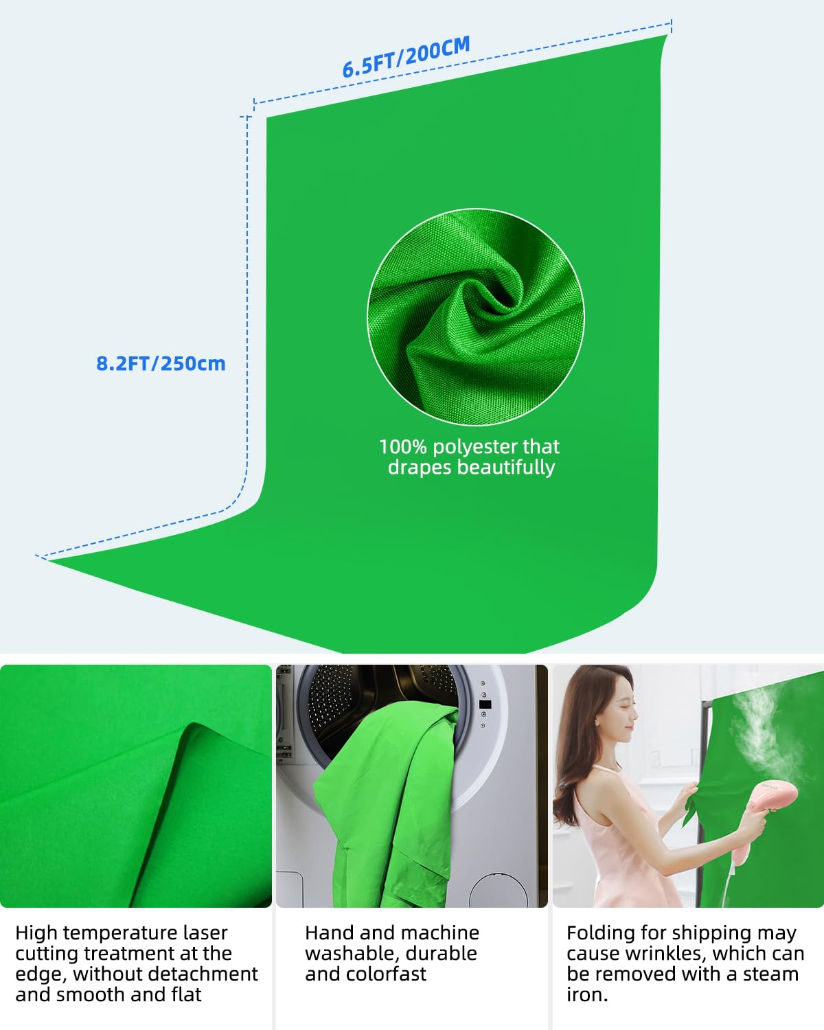 HEMMOTOP Kit sfondo verde per schermo verde, 2,4 x 2,1 m (altezza x larghezza), schermo verde più ampio con supporto, sfondo verde chromakey portatile con supporto, morsetti a molla, custodia per zoom