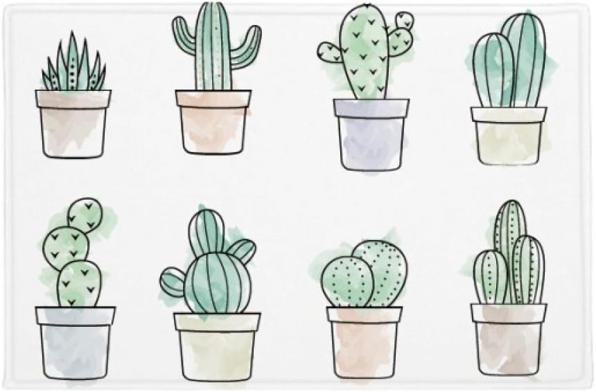 Amazon 多肉植物サボテンの鉢植えの植物イラストパターン アンチスリップマット浴室床カーペットをリビングルーム キッチン扉16 X 30とquot Quot ギフト 玄関マット オンライン通販