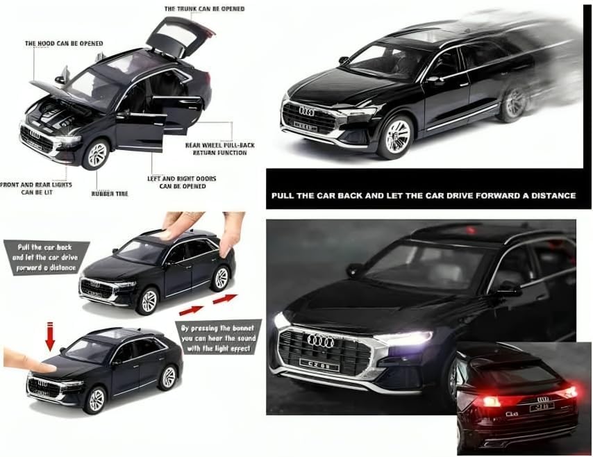 Image of SPITEN Diecast Audi Q8 Toy Car Scale Model,Pull Back Vehicles Alloy Simulation Supercar with Lights and Sound Also for Car Dashboard,Kids(Multicolour)