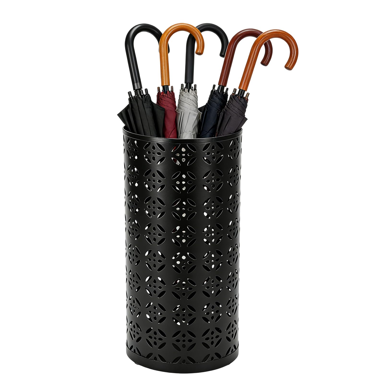 PORFOYO Stojak na parasole okrągły z metalu czarny 15 x 15 x 35 cm wolnostojący do przedpokoju domu holu biura