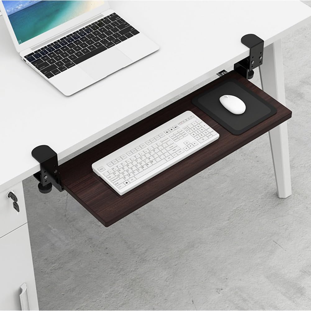 Bandeja de teclado extraíble para debajo del escritorio, 55,88 x 22,86 cm, con soporte de abrazadera en C resistente, fácil de instalar para el hogar y la oficina