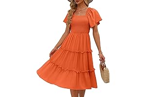 Women's Light Orange Flutter Sleeve Midi Dress