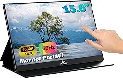 GRASEP Monitor Portátil Touchscreen 15.6' Full HD HDR10 – Monitor Portatil para Notebook com Tela Sensível ao Toque,1920x1080 IPS, Alto Contraste 1000:1, 250 cd/m², Som Estéreo – Inclui Capa Protetora