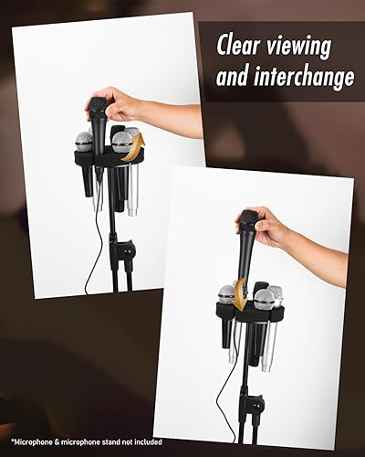 Miniatura 3 de Soporte para micrófonos múltiples, soporte de micrófono inalámbrico e inalámbrico para soporte, soporta hasta 6 micrófonos, aluminio, negro