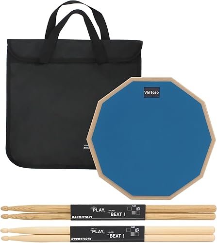 Miniatura 16 de Almohadilla y palos de práctica de 12 pulgadas, almohadilla de tambor para principiantes con baquetas (2 pares) y bolsa de transporte, almohadilla