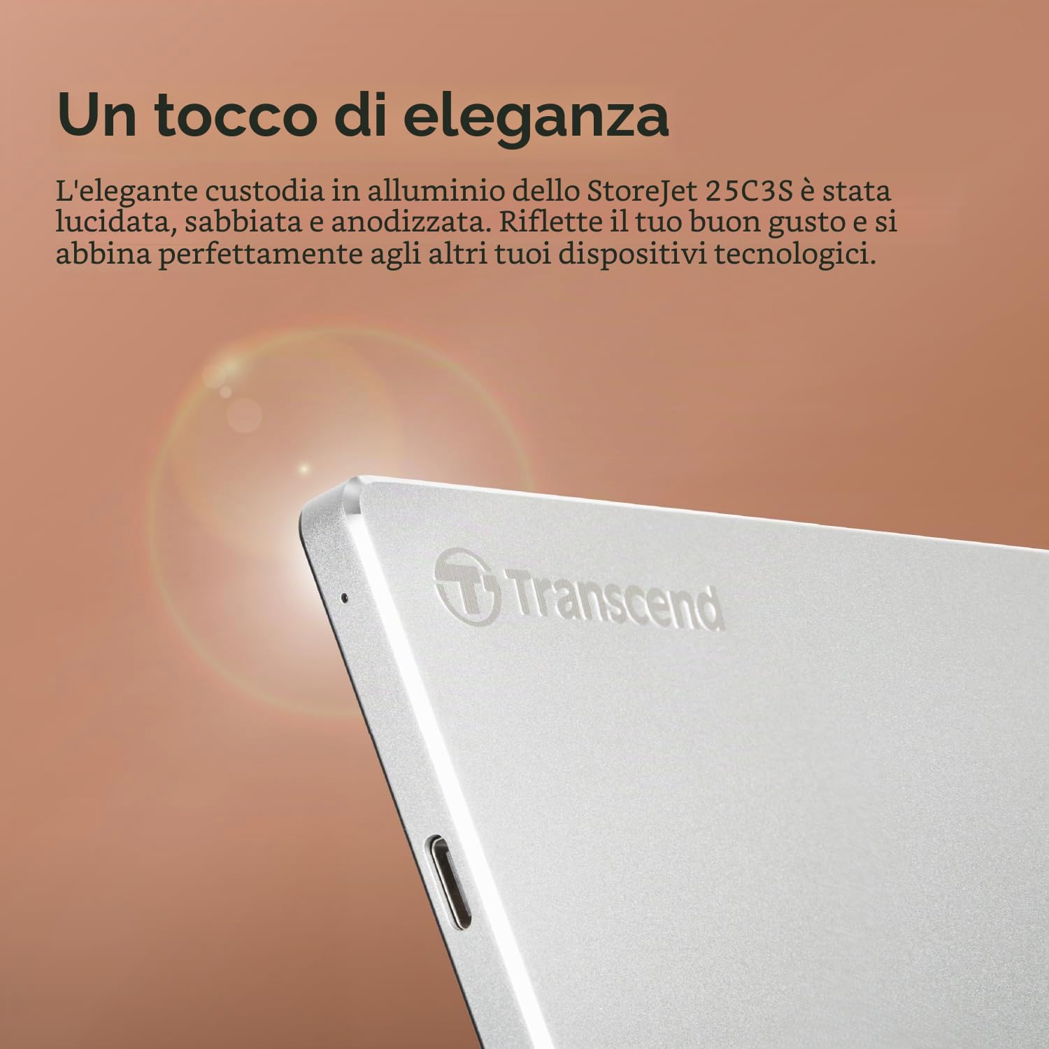 Transcend Disco rigido portatile da 2 TB USB Type-C 3.1 Gen 1 StoreJet argento - TS2TSJ25C3S