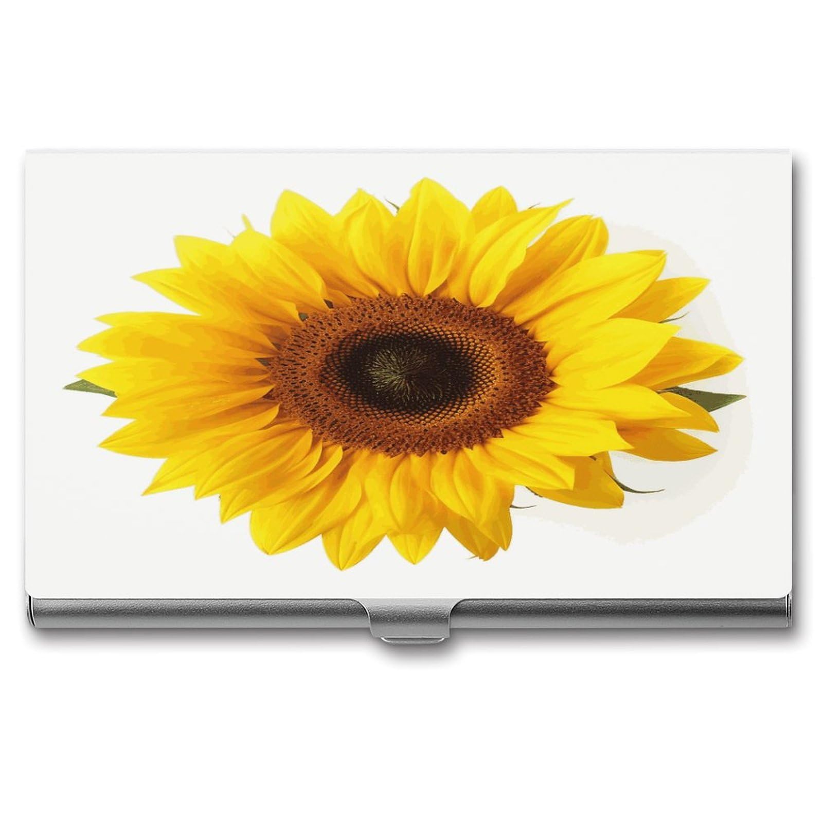 LDGSUPH Sunflower Isolated Business Card Holder Fashion Slim Name Card Holder Minimalist Design Case Metal Card Carrier Personalized Business Card Case with Flip for Men Women