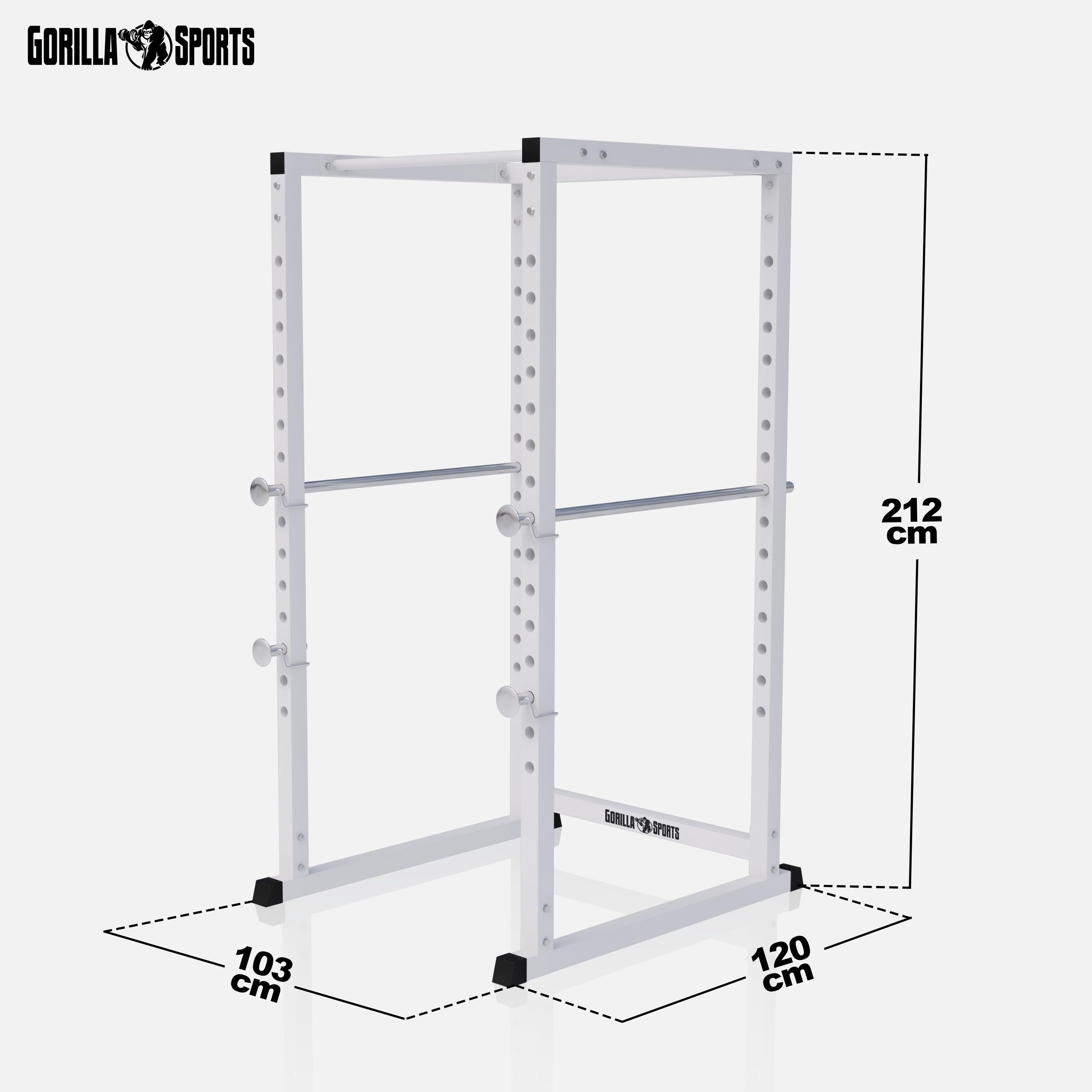 GORILLA SPORTS® Power Rack - 15-fach Verstellbar, Klimmzugstange, Hantelablage - Power Cage, Squat Rack, Kraftstation für Zuhause, Kraftstation, Fitnessstation, Krafttraining