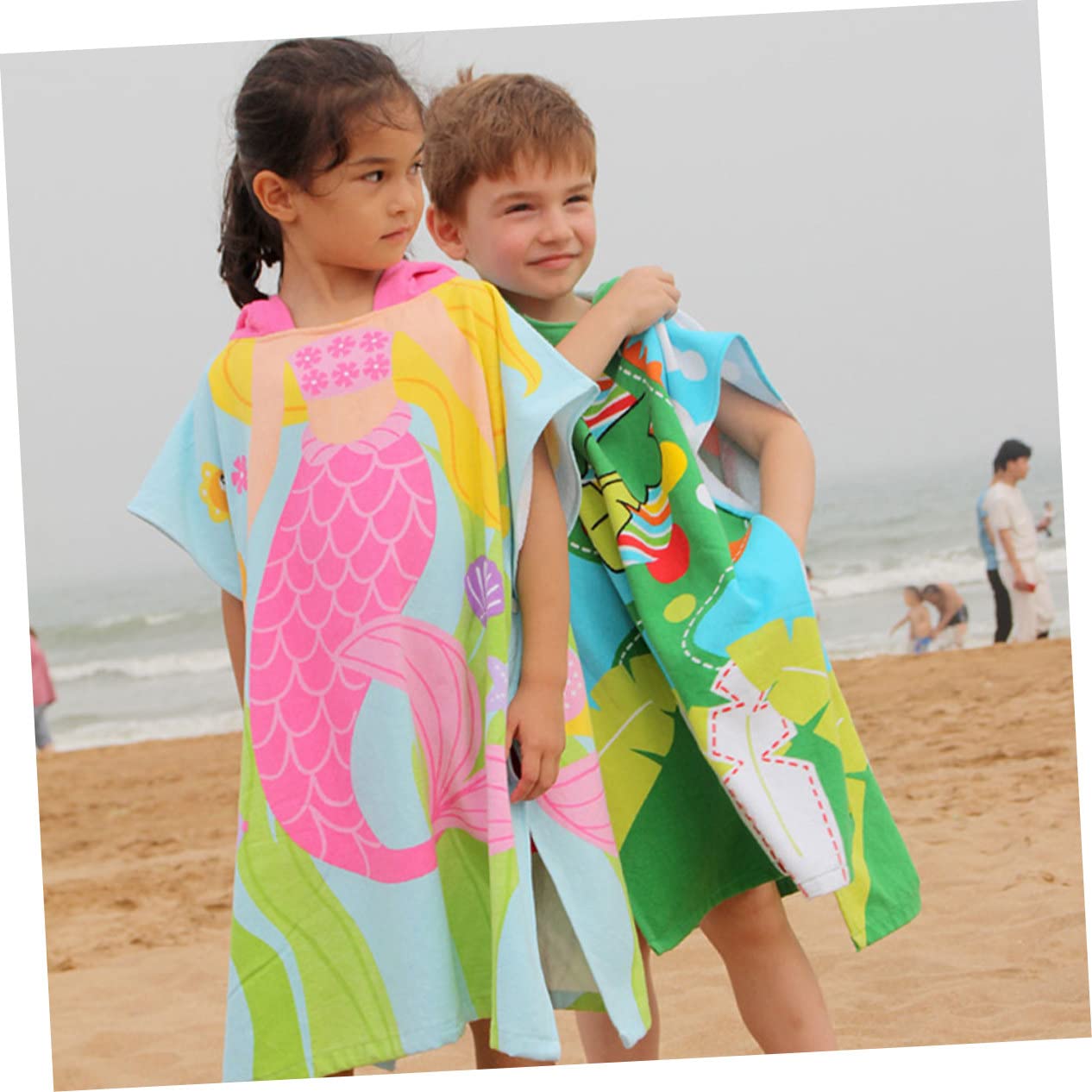 ABOOFAN Serviette De Plage Imprimée Sirène Cape De Bain Portable pour Garçon Fille Serviette De Bain Coton