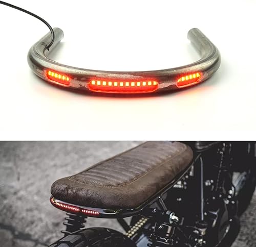 Miniatura 9 de TADAFA Aro retro para asiento trasero de motocicleta Cafe Racer con tira LED, luz trasera de freno individual (bucle plano de 9.055in)