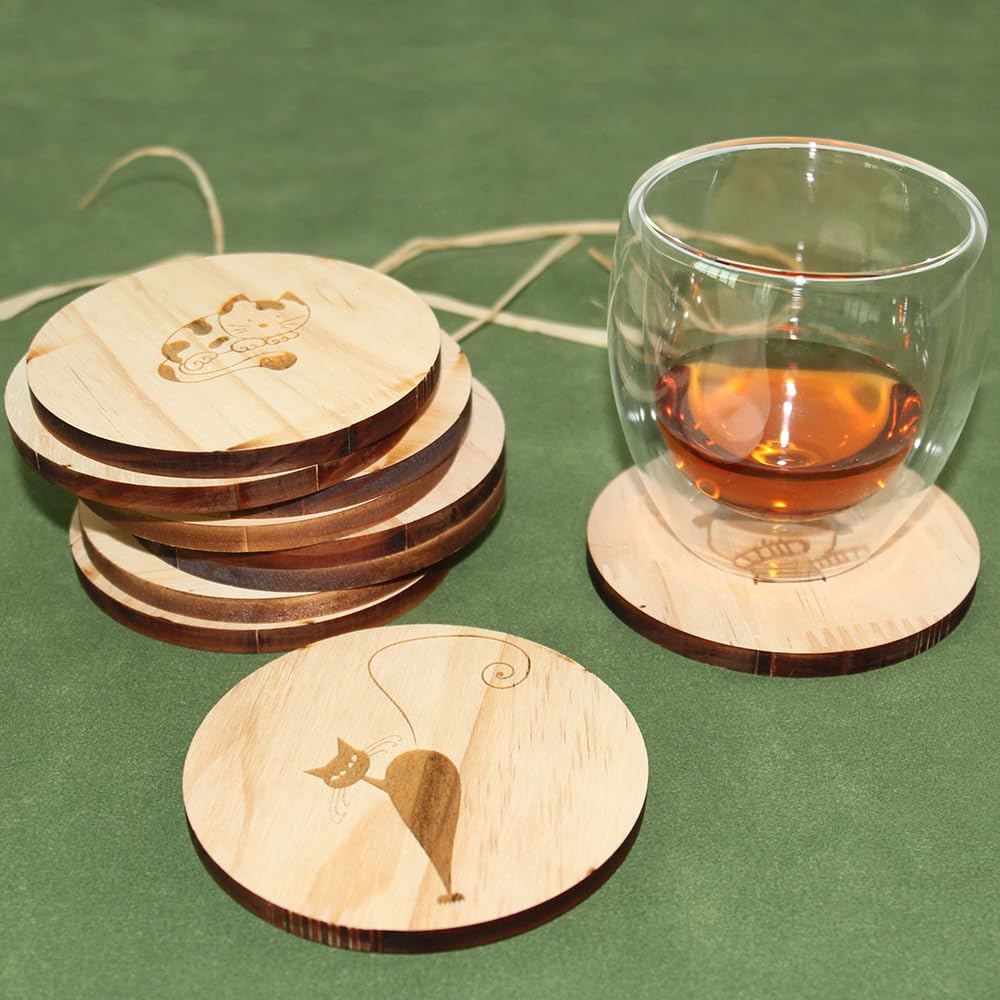 36 Pcs Unfinished Wood Coasters - 4 Inch Blank Round & Square Coasters For DIY Painting, Staining, Engraving - View #3