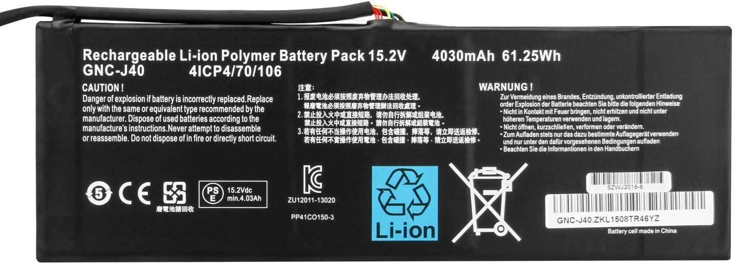 GNC-J40 961TA013F Laptop Battery Replacement for GIGABYTE P34F P34G P34K P34W V2 V3 V5 V7 Series(15.2V 61.25Wh)
