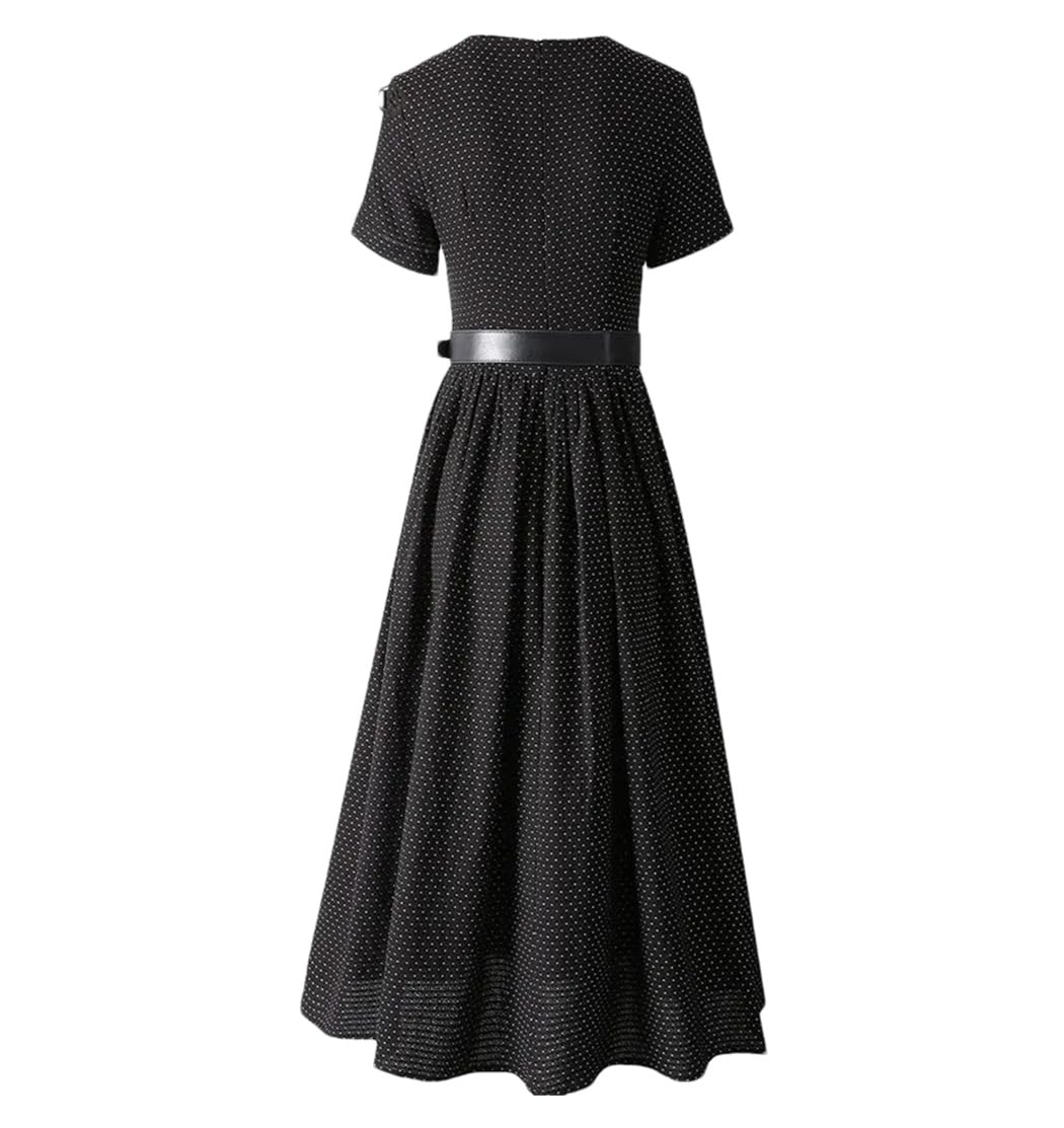 Vestido de fiesta largo ajustado de algodón con cuello cuadrado y manga corta con cordones para mujer