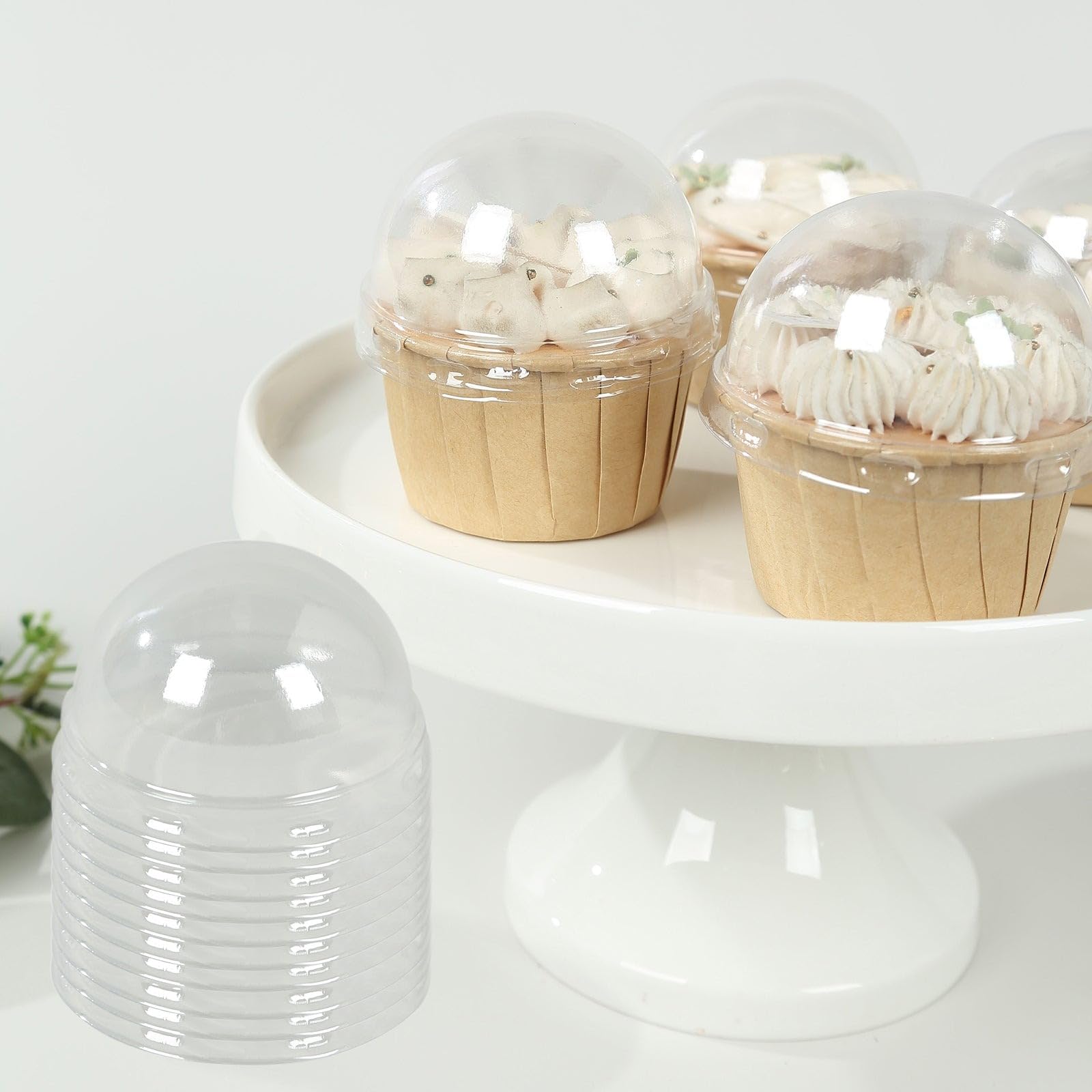 50 Clear Disposable Plastic Dome Lids for Cupcake Liners Wedding Party Events Reception Home Baking Decorations Supplies