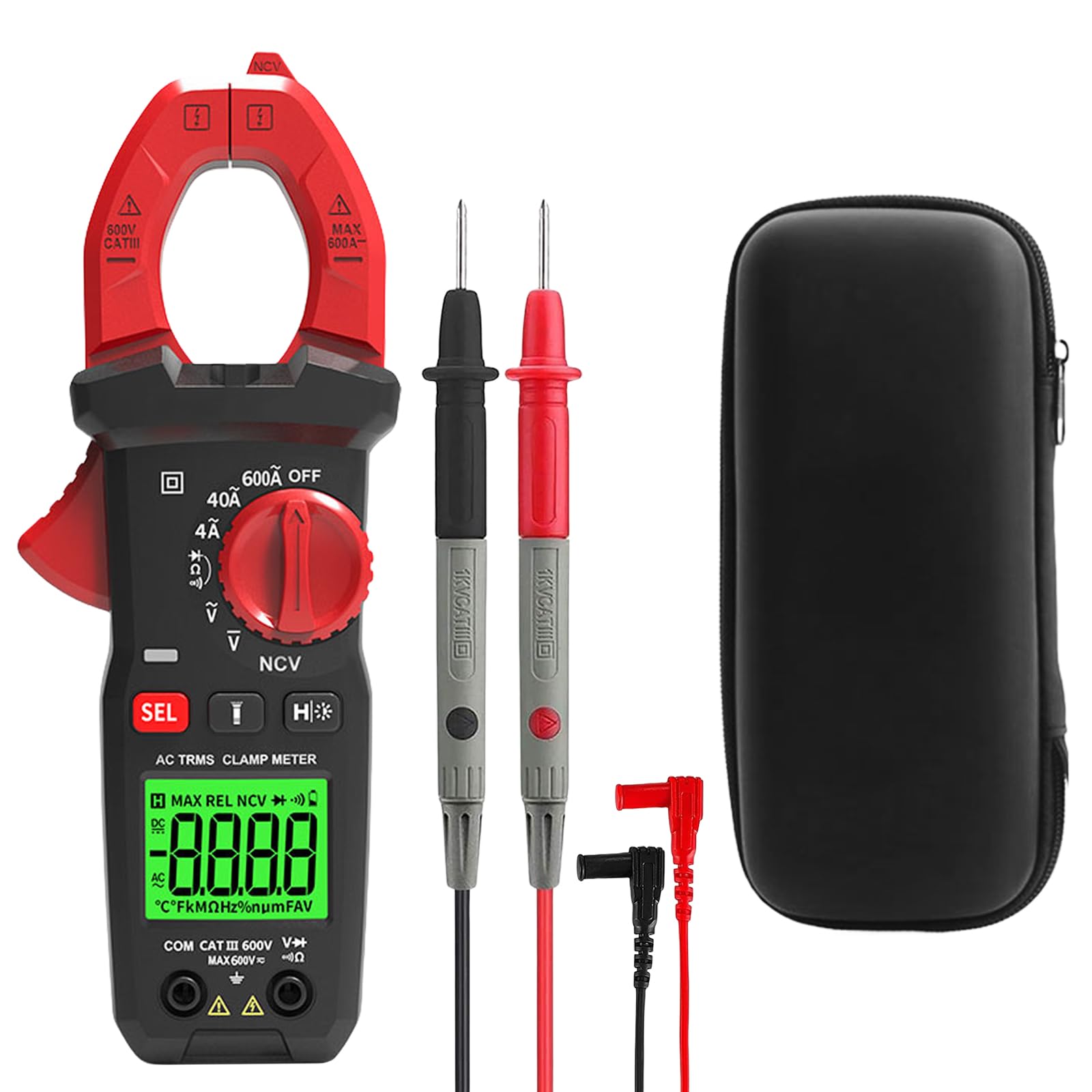 BYZESTY Strommesszange AC DC True-Rms 4000 Zähl, Zangenmultimeter Hintergrundbeleuchtung, Strommessgerät Digitales Für Die Messung AC/DC Spannung Strom Temperatur Widerstand Kontinuität Diode