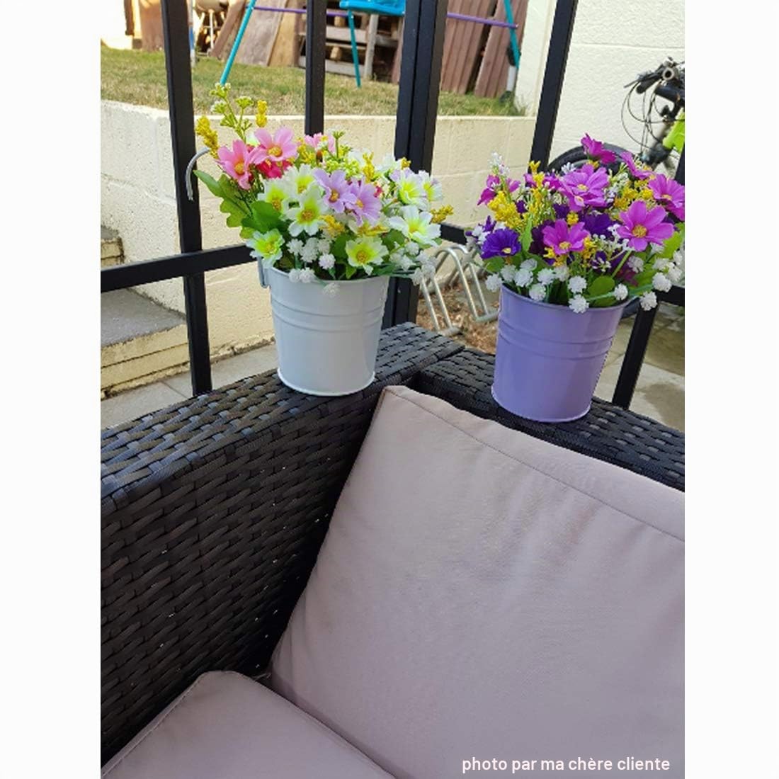 Lot de 10 Pots de Fleurs à Suspendre en Métal, Trou de Drainage | Pots de Fleurs en Métal à Suspendre avec Crochet Amovible pour Intérieur Extérieur Balcon Clôture, 10 Assortiment de Couleur