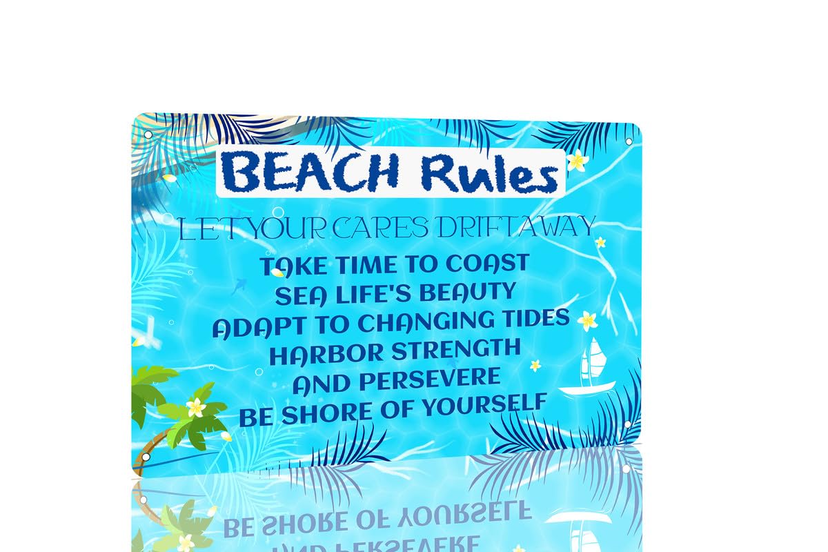 SMAZDFXX Beach Rules Metal Sign Vintage Retro Sign for Home Swimming Pool Water Park Beach Deck Backyard Yard Decor 12"x16"