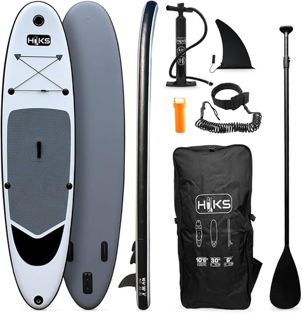 HIKS SUP Inflatable Stand Up Paddle Board Set Inc Paddle, Pump, Backpack & Leash Suitable all Abilities Ideal Beginners Paddle-board Kit
