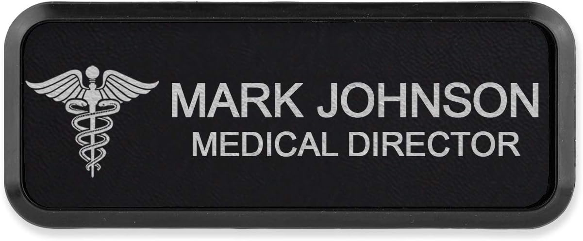 LaserGram Personalized Employee Name Badge with Magnetic Backing, Custom Engraving & Medical Profession Symbols for Professional Staff (Black with Silver)