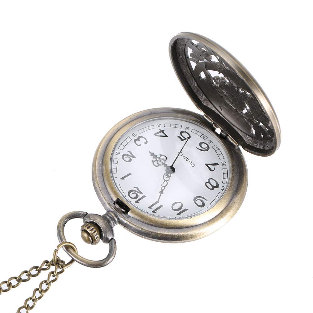 Orologio Da Taschino Vintage Con Coperchio Floreale, Quarzo, Catena Inclusa, Unisex