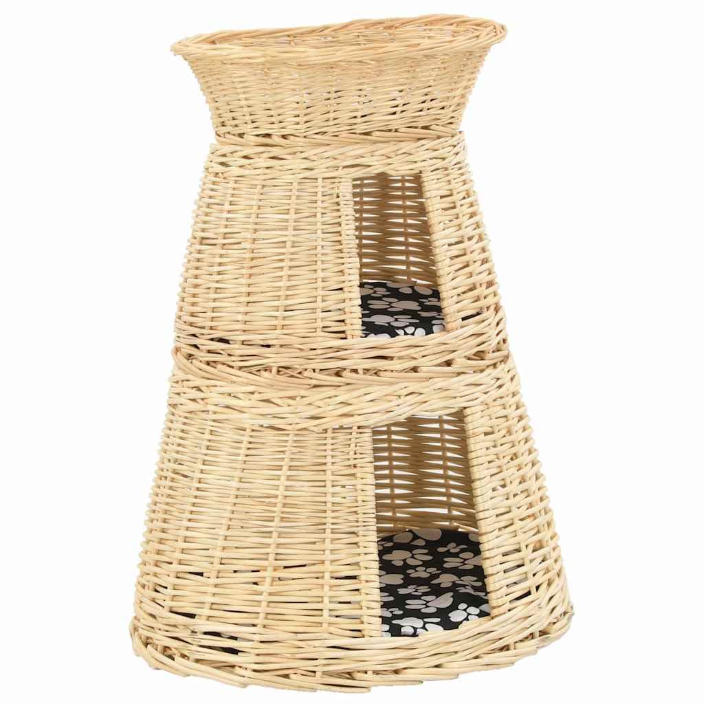 Set di 3 cestini per gatti fatti a mano, con cuscino rimovibile, 47 x 34 x 60 cm, in vimini naturale, per un riposo rilassante