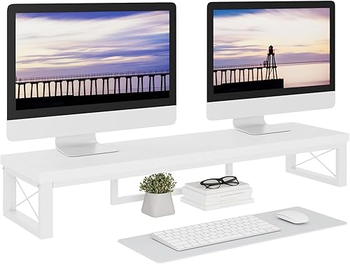 Miniatura 1 de IBUYKE Soporte elevador grande para monitor doble para 2 monitores, soporte de madera para monitor de computadora de escritorio, estante de