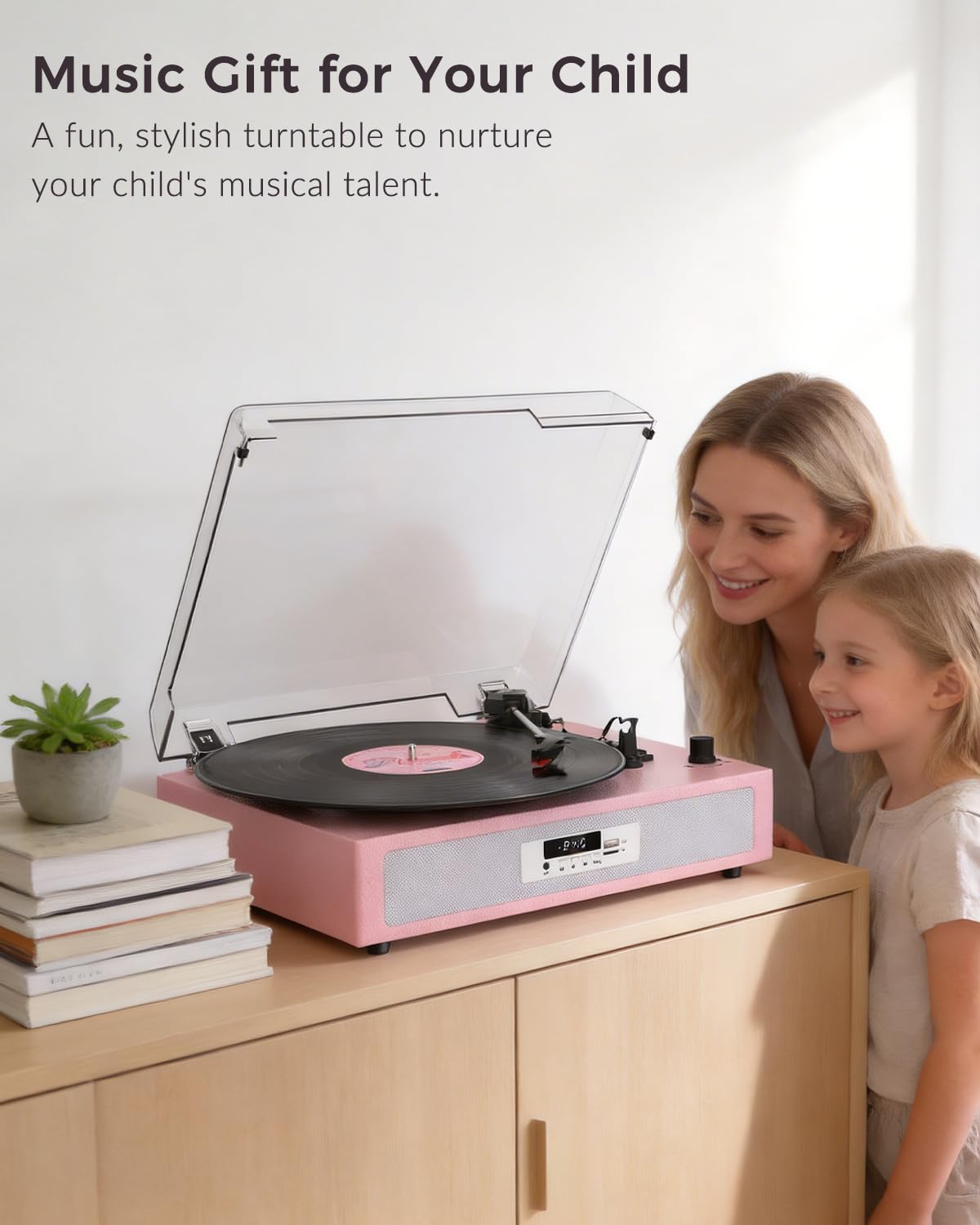 Giradischi in vinile con doppio altoparlante stereo integrato, giradischi vintage a 3 velocità, giradischi Bluetooth con modalità audio EQ, registrazione e riproduzione USB/TF, display LED