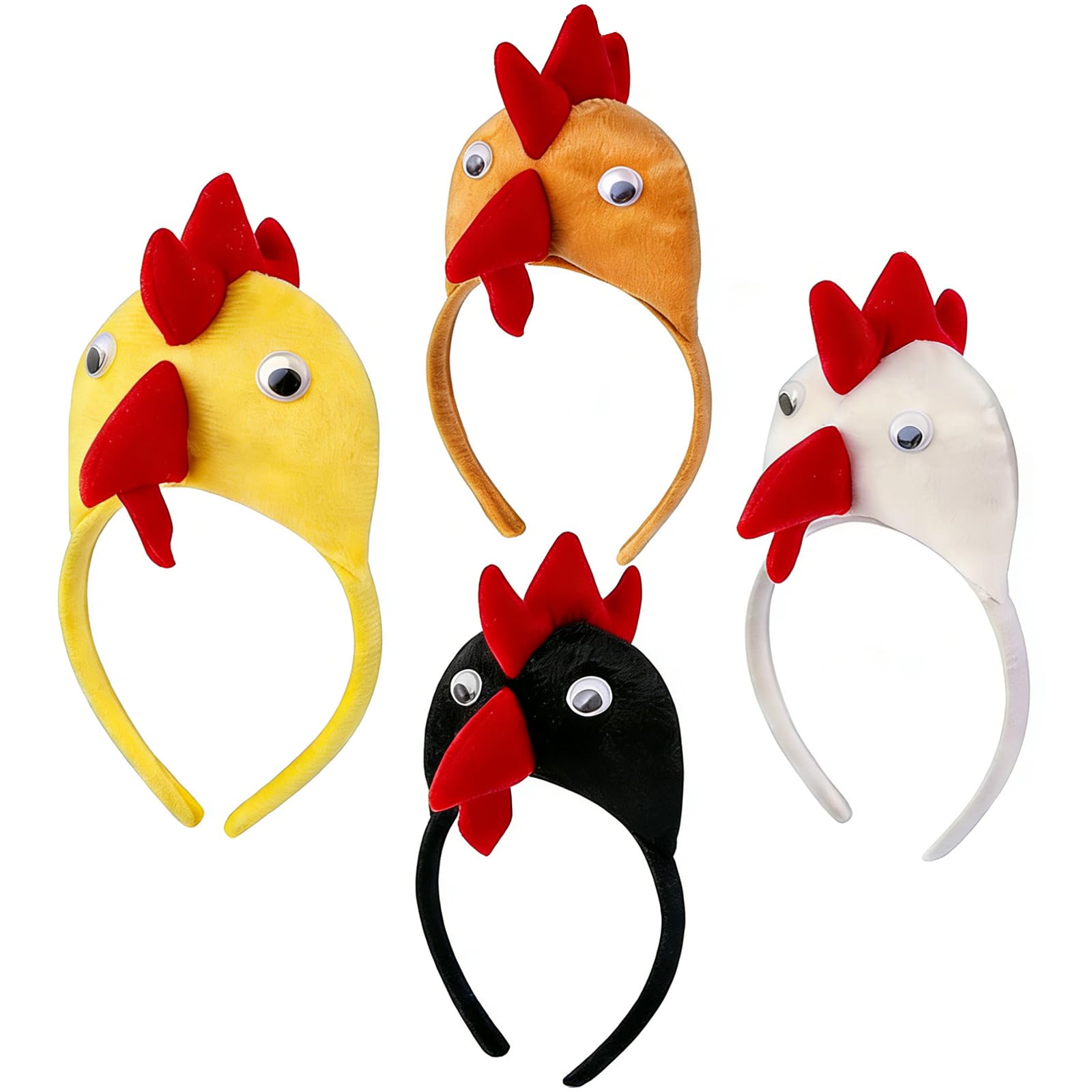 XEPST 4 Uds Diadema de Pollo para Adultos, Conjunto de Diadema de Gallo, Divertido Sombrero de Pollo, Aro de Pelo de Gallo de Peluche para Cosplay de Animales, Pascua, Halloween, Carnaval