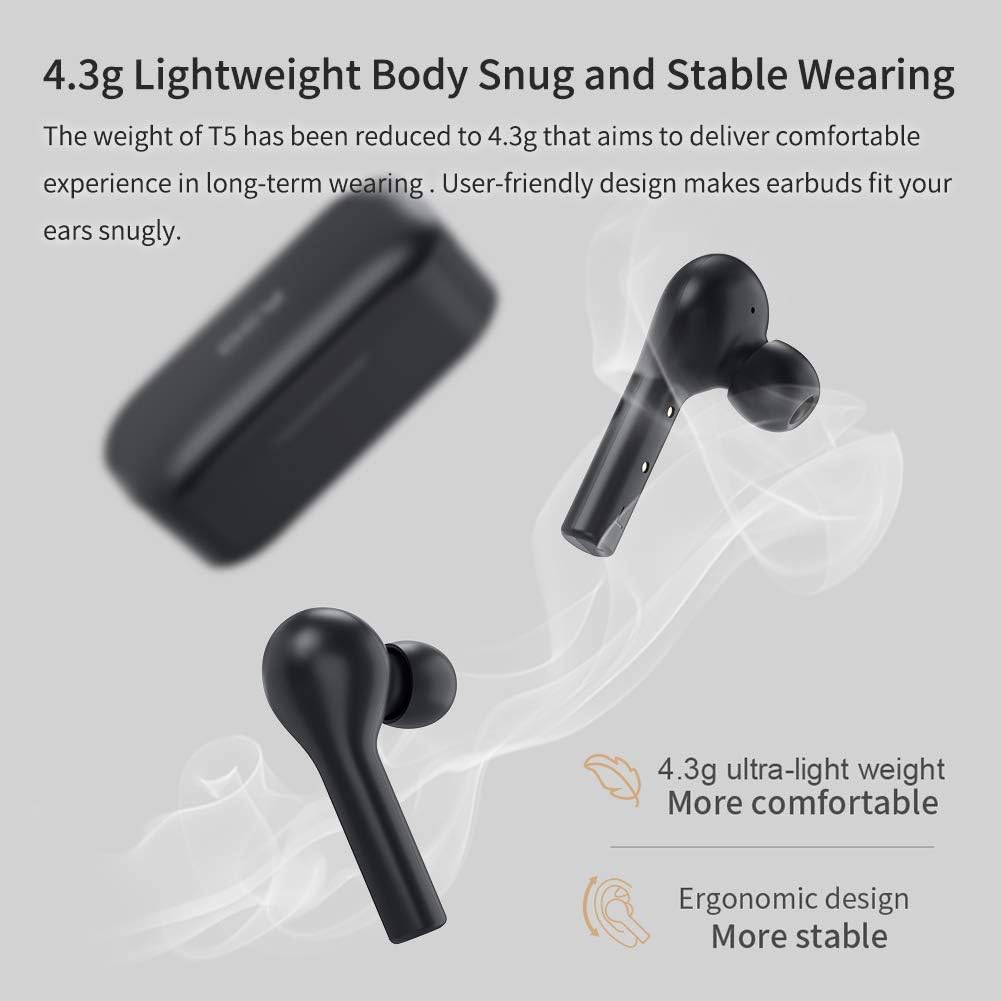 QCY ‑ T5 auricolare Bluetooth 5.1 wireless nero con scatola di ricarica,  auricolari stereo per cuffie auricolari con bassa latenza e trasmissione  audio di alta qualità. : Amazon.it: Elettronica