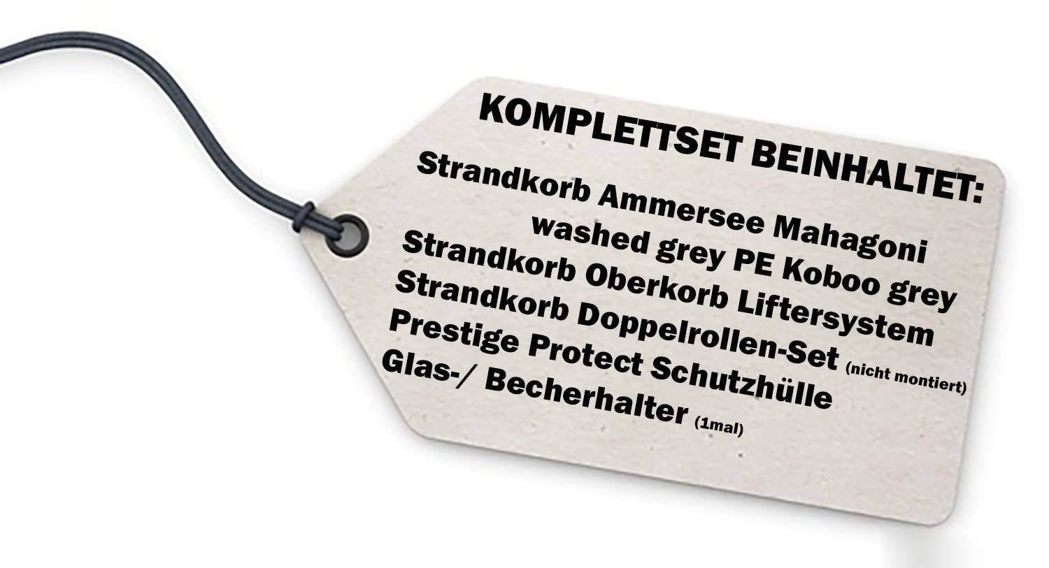 bene living Strandkorb-Set Ammersee 2-Sitzer Mahagoni Washed Grey - PE Koboo Grey - Modell 500 - Liftersystem