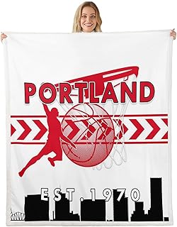 Basketball Throw Blankets Boys,Fashion Sports Ball Game Athlete Red White Black Fuzzy Blanket All Seasons,American City Portland Silhouette Soft Plush Blanket,Twin (60 x 80 Inches) - Buy now