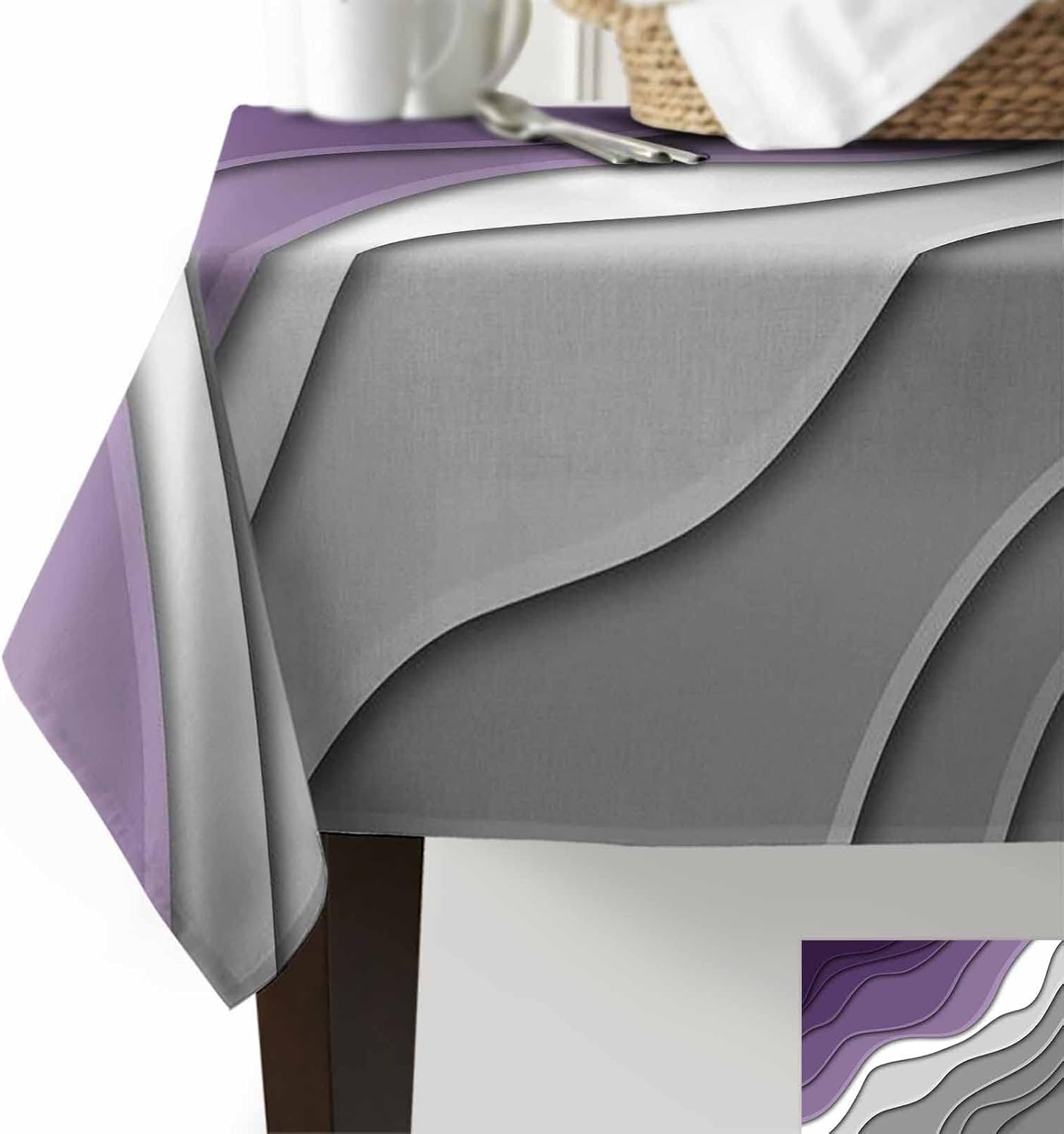 Tablecloth Rectangle Table Cloths 60 x 84, Purple and Gray Tablecloths Waterproof Tablecloth Outdoor Table Cloth Table Cover Kitchen Dinning Tabletop Abstract Ombre Geometric