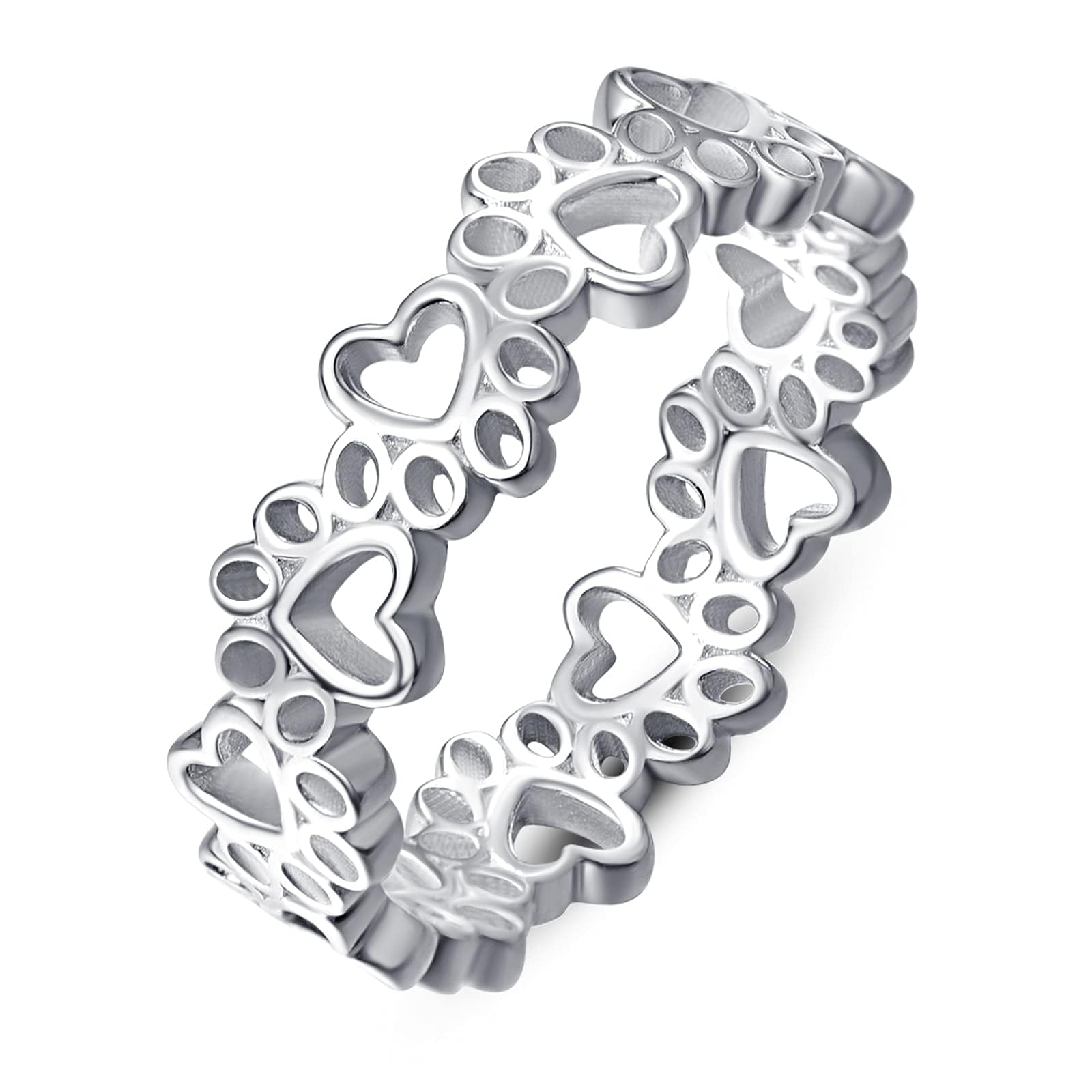 Dog Paw Rings for Women S925 Sterling Silver Cute Cat Puppy Paw Print Ring Stackable Ring Pet Jewelry Gifts Size 5-11