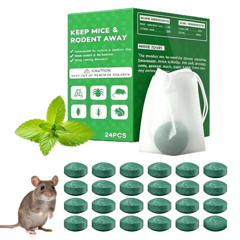 24 Count Peppermint Oil Rodent Repellent Pellets Indoor Outdoor Safe Pest Deterrent with Storage Mesh Bag, Natural Mint Repeller for Mice Rats Ants Cockroaches Squirrels，1pc