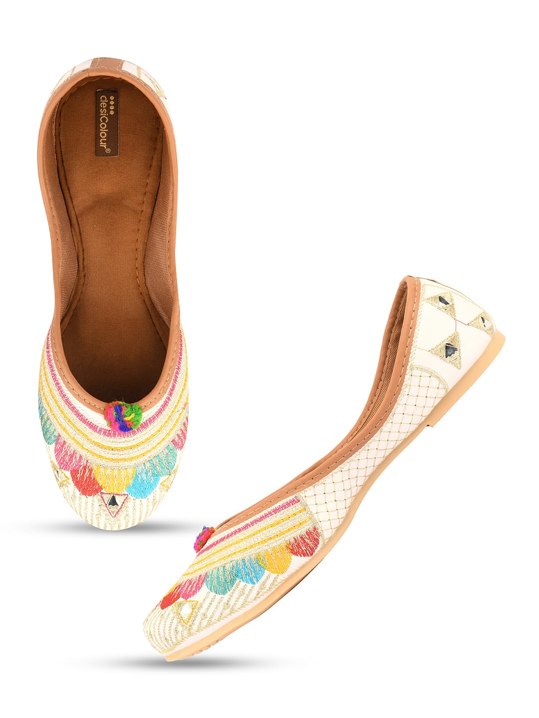 desi colour Women Ethnic Footwear, Punjabi Jutti/Mojari-Multi Flower-picture-48