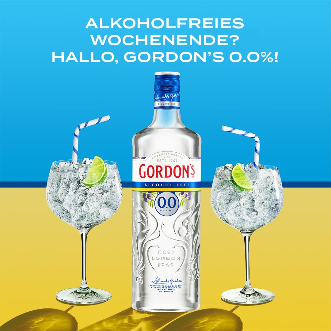 Gordon's 0,0% Alkoholfrei, Erfrischende Nichtalkoholische Gin-Alternative, Mixempfehlung mit Tonic Water, Kalorienfrei & Zuckerfrei, für Sommerabende, 700 ml